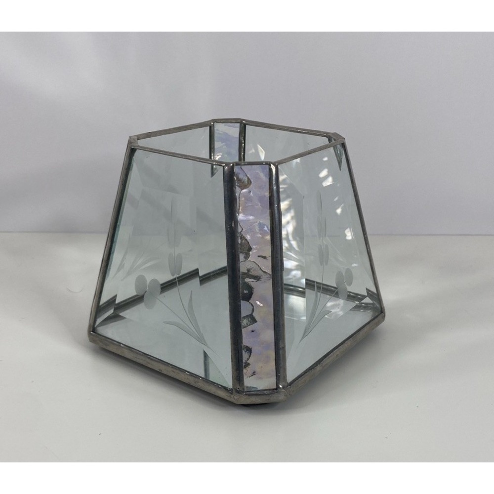 Vintage Stained Glass Pyramid Votive Candle Holder Display Case 4"